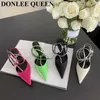 2023 Brand Women Sandals Luxury Crystal Slingback High Heels Pumpar Brudskor Bekväm pekad tå Party Dress Wedding Mules 230223