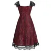 Casual Dresses European And American Large Size Elegant Lace Stitching V-Neck Sleeveless Midi Gothic Dress Plus Party Women