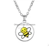 Pendant Necklaces Lovely Cartoon Bee Kids Cute Animal Glass Cabochon Round Sier Chains For Boys Girls Children Fashion Jewelry Drop Dh2Si