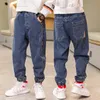 Jeans pojkar denim jeans baby stretch byxor vår hösten gängade fot barn casual byxor 3 4 5 6 7 8 9 1011 12y 230223