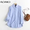 Camisas de blusas femininas AOMO Autumn Mulheres de alta qualidade 95% Camisa de algodão Blusa de manga comprida Feminina Office Lady Tops 6d103a 230223