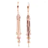 Brincos de balanço 585 Purple Gold Soft Chain Tassel redonda Droga de contas para mulheres requintadas longas casamentos elegantes 14k rosa jóias altas