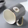 Mugs Concise Plane Stripe Ceramic Coffee Mug Office Gold Line Tracing Afternoon Tea Cappuccino Latte Milk Cups Black Cup