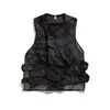 Herenvesten Zwart Wit Mesh Cargo Vest Heren Outdoor Hip Hop Multipockets Street Casual Mouwloze jasje Waastcoat voor man 230223