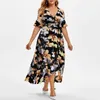 Vestidos casuais verão mulheres túnica vestido plus size floral impresso boêmio praia festa desgaste manga curta profundo decote em v boho vestidos