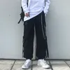 Herrspår Houzhou Techwear Pant sätter män punk 3 -bitar kläder svarta lastbyxor långärmad skjortor koreanska streetwear hiphop spring 230222