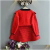 Clothing Sets Baby Girls Winter Clothes Knitted Sweater Coat Knit Dress Twopiece Outfits Casual Autumn Kids Toddler Set Drop Deliver Dhs0P