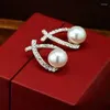 Dangle Earrings 14K Real Gold Plating Korean Exquisite Small Cross Pearl Fashion Girls Unusual Accessories Ladies Luxury Jewelry