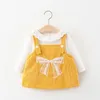 Kız Elbise Kız Bebek Elbise Toddler Sevimli Yay 1. Doğum Günü Vestido Sonbahar Bebek Beyaz T-Shirt ve Askı 2 adet kıyafeti