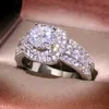 Fedi nuziali Anelli con diamanti simulati rotondi Anello di fidanzamento in argento con pietre preziose di moda per gioielli da donna