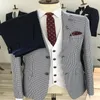 Men's Suits Blue Houndstooth Men 3 Pieces Custom Made Wedding Lapel High Quality Fashion Formal Business Coat Pant Vest