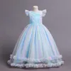 Flickas klänningar varje 2022 nya flickor eleganta nät prinsessor klänningar mode flue hylsa regnbåge bröllopsklänning barn långa tyllparty kläder z0223