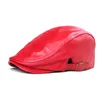 Bérets femmes casquette homme cuir culminé printemps unique blanc/rouge mince Boina unisexe décontracté réel doux en peau de mouton chapeau mâle coréen mode béret