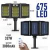 Solar Sokak Lambaları Dış Mekan Hareket Sensörü 3 Güneş Panelleri 360ﾰAyarlanabilir IP65 Su Geçirmez 3 Mod 2835SMD Yüksek Parlaklık Daha Geniş Aydınlatılmış Alan