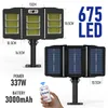 Solar Street Lights Zewnętrzny czujnik ruchu 3 panele słoneczne 360ﾰ Regulowany IP65 Wodoodporny 3 tryby 2835SMD Wysoka jasność Szerszy oświetlony obszar