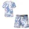 Treno masculino Fashion Beach Suit3d Flor chinesa e estampa de pássaro Impressão fria de manga curta Man Women Women Summer calça shorts de camiseta