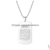 Pendant Necklaces Arabia Scripture For Women Men Stainless Steel Dog Tag Beads Chains Fashion Jewelry Gift Drop Delivery Pendants Dh2Bq