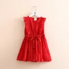 Meisjesjurken Zomer 3 4 5 6 7 8 9 10 12 Jaar Kinderen Knop Dot Riem Mouwloos Rood Katoenen Voering Chiffon Jurk Voor Kinderen Baby Meisje