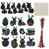 Easter Party Game Pendant Children's Bookmarks DIY Scratch Colorful Paper Rabbit Radish Eggs A set of 12 and 4 Wooden Pens Relieve Stress