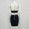 Two Piece Dress Ailigou Summer Sexy TightFitting 2Piece Patchwork Black White Sleeveless Gold Button Mini Bag Hip Skirt Women'S Set 230222