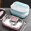 Lunch Boxes 316 Stainless Steel Box With Spoon Bag Portable Grids Bento Student Office Worker Food Storage Containers Thermal 230222
