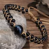 Link Chain Double Black Tiger Eye Stone Charm Bead Armband Tibetan rep handgjorda justerbara armband armband för kvinnor män smycken G230222