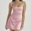 Casual Dresses Cute Girl Pink Square Collar Corset Mini Sexy Backless Slim Fit Cocktail Party Night Dress Chic Women Birthday Outfits