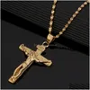 Pendant Necklaces 24K Gold Jesus Cross Necklace Religion Crucifix Inri Jewelry Drop Delivery Pendants Dhqdv