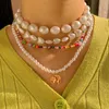 Choker Boho Trendy Heart Pearl Beaded Naszyjnik dla kobiet Nieregularne barokowe symulowane naszyjniki łańcuchowe letnia biżuteria plażowa