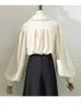 Bluzki damskie koszule houzhou słodka kawaii bluzka lolita urocze marszczenia eleganckie vintage długie koszule Kobiety luźne kółki paszteciowe 230223