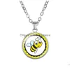 Collane con ciondolo Bella Cartoon Bee Kids Cute Animal Cabochon in vetro Rotondo Catene d'argento per ragazzi Ragazze Bambini Gioielli di moda Drop Dh2Si