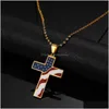 Pendant Necklaces American Usa Flag Cross Necklace Stars Stripes Enamel Jesus Religion Christian Jewelry Drop Delivery Pendants Dhezh