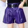 Women's Shorts Women Wide Leg Fashion Multicolor Casual Sashes High Waist Loose Genuine Leather Female Bikers Mini Trousers 230222