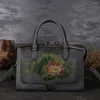 Evening Bags Vintage Women Handbag Luxury Genuine Leather Tote Handmade Flower Embossed Shoulder Bag China Style Female Crossbody
