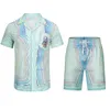 Casablanca Shirt 22ss Designer Shirt Shorts Set Chemise décontractée pour hommes imprimés Chemise Casablanca en soie ample pour femmes T-shirt de luxe à manches courtes T-shirt de haute qualité D40