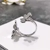 Band Rings 18k Gold Plated Double Clover Ring Women Luxury Vintage Cubic Zirconia Flower Adjustable Rings Fashion Brand Z522 G230213