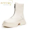 Botas AIYUQI Mujer Chelsea Cuero Genuino Moda Piel Invierno Mujer Cremallera Frontal Estilo Británico Corto 230223