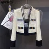 Chaquetas De mujer diseño elegante chaqueta De Tweed recortada moda coreana cuello en V manga larga abrigo corto primavera Vintage Chaquetas De