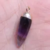 Charms Natural Stone Amethyst Rose Quartz Agate Faceted Pointed Pendant For Jewelry Making DIY Necklace Accessories Gift 13x26mm