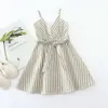 Flickans klänningar Baby Girls Rands Cotton Soft Sling Dress Toddler Kids Väst söta Vestidos kostymer barn Vneck kläder i 15 år Z0223