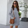 Casual Dresses Autumn Winter O Neck Long Sleeve Women's Sweatshirt Dress Fashion Grey Solid Loose Pocket Ladies Mini Dresses Vestidos 230223