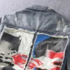 Herrjackor Fashion Streetwear Retro Blue Patches Designer Ripped Denim Jacket Vintage Cotton Coats Hip Hop Chaqueta Hombre 230223