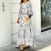 Casual Dresses Wefads Women Two Piece Set Crew Neck Print Long Lantern Sleeve Top Elegant Dress High Streetwear Casual Beach Suit 230223