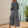 Casual Dresses Long Sleeve Round Neck Plaid Ruffled Loose Dress Clothes For Pregnant Women