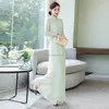 Ethnic Clothing 2023 Summe Chinese Qipao Dress Oriental Women Long Cheongsam And Pants Two Piece Set Evening Chiffon Ao Dai