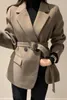 Women's Suits & Blazers Korean Jacket Female Chic Autumn French Suit Collar Two Slim Long Sleeved Cardigan Wool With Belt