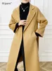 Women's Jacket Classic 100 Wool Long Coat Turndown Collar Belt Double Layer Wide Notch Lapel Full Sleeve Overcoat 22 Fall Winter 17 230223