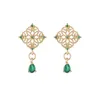 Boucles d'oreilles à tige en plaqué or véritable 14 carats, bijoux à la mode, cristal vert, métal creux, exquis pour femme, fête de vacances, boucle d'oreille élégante