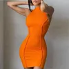 Abiti casual 2023 Summer Women's Round Neck Sleeveless Tinta unita Fashion Slim Fit Hip Tight Dress Mini