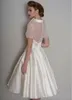 Elegancka A-line krótka suknia ślubna 2023 Na rękawy panny młodej o iluzji z tyłu tiulowe satynowe suknie ślubne vestidos de noiva